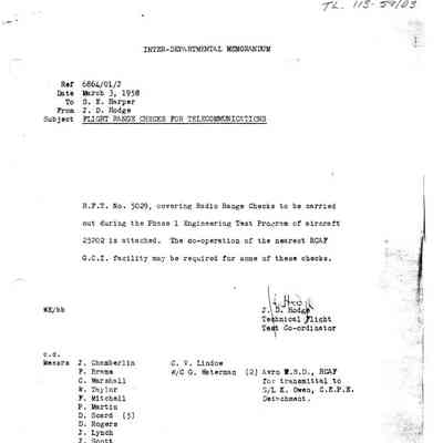 Flight Range Checks for TeleCommunications (Equipment on CF-105) Ref 6864/01/J
