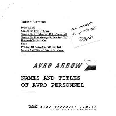 Avro Arrow - names and Titles of Avro Personnel (AFHC modified version)
