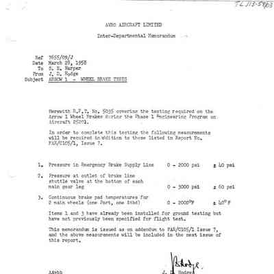 Request for Wheel Brake Tests on Arrow 1