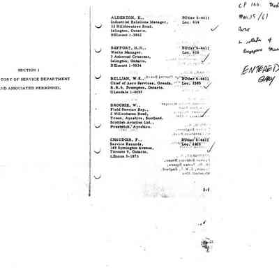 Directory of Service Department and Associated Personnel