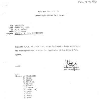 Arrow 1 Fuel System Tests - R.F.T. No 5040 Engineering