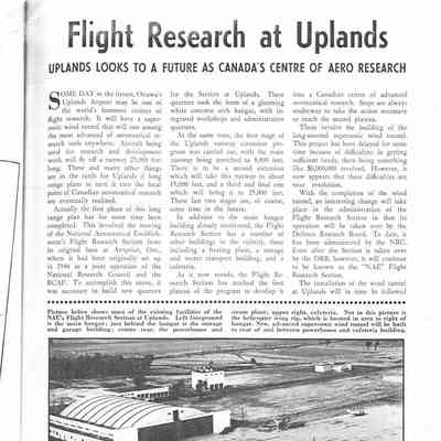 Flight research at Uplands - Uplands looks to a future as Canada's Centre of Aero Research