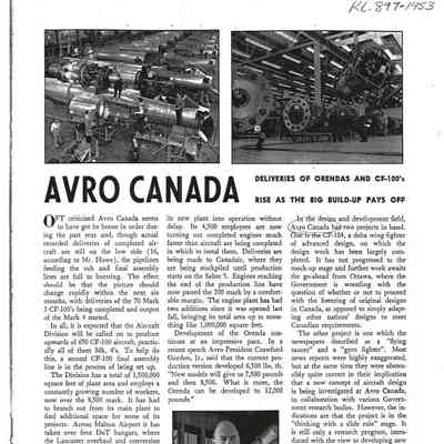 Avro Canada Deliveries of Orendas and CF-100's rise as the big Build-Up pays off