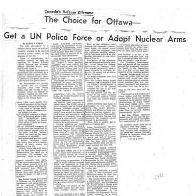 Canada's Defense Dilemma The Choice for Ottawa - Get a UN Police Force or Adopt Nuclear Arms