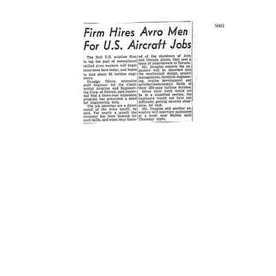 Firm Hires Avro Men for US Aircraft Jobs