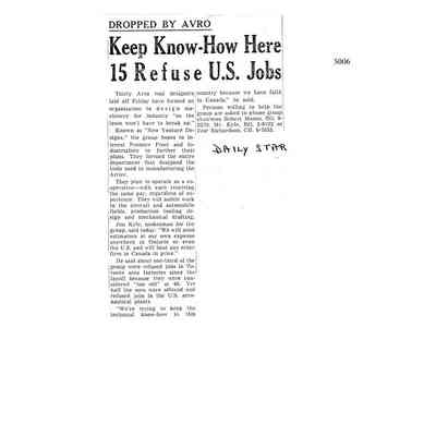 Dropped by Avro - Keep Know-How Here, 15 Refuse US Jobs