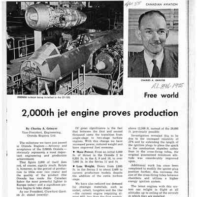 Free world looks to Orenda research, development - 2000th jet engine proves production milestone for Canadian industry…