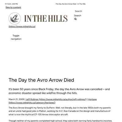 The Day the Avro Arrow Died