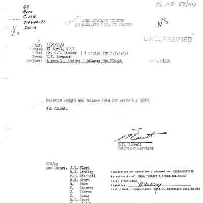 Arrow 1 - Weight and Balance Data - 5th Flight for Arrow 1-25201