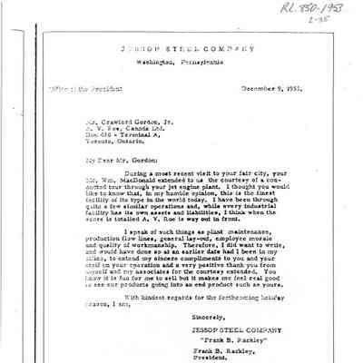 Letter from Jessop Steel Company