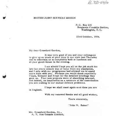 Letter from British Joint Services Mission to Crawford Gordon