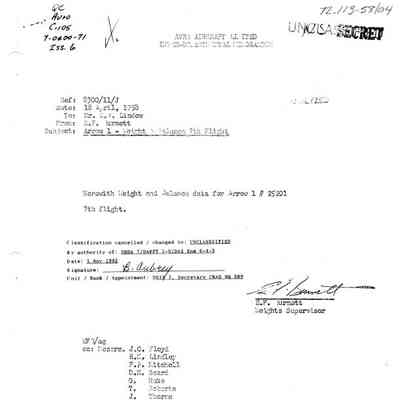 Arrow 1 - Weight and Balance Data -7th Flight for Aircraft 25201