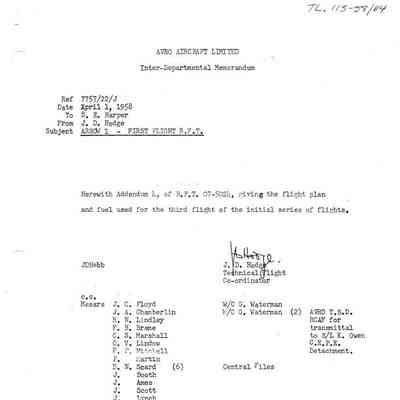 Arrow 1 - First Flight R.F.T. - Addendum 4 of Request for Flight Test 07-5024
