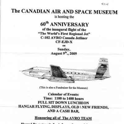 The Canadian Air and Space Museum is hosting the 60th Anniversary of the inaugural flight of the "The world's first regional jet" C-102 Avro Canada Jetliner