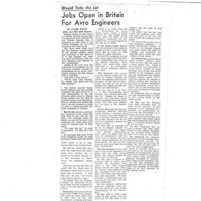Jobs open in Britain for Avro Engineers