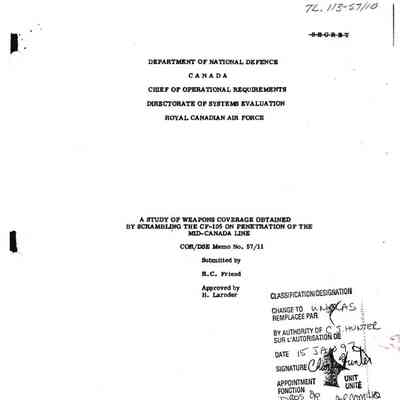 A Study of Weapons Coverage obtained by Scrambling the CF-105 on Penetration of the Mid-Canada Line