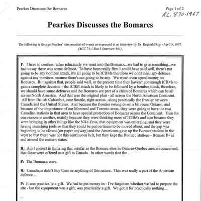 Pearkes Discusses the Bomarcs
