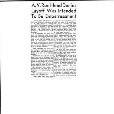 A.V. Roe head denies Layoff was intended to embarassment