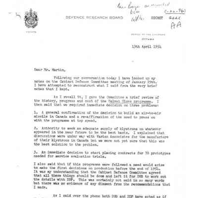 Letter regarding Velvet Glove
