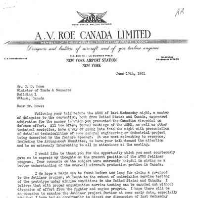 Avro letter to & from CD Howe