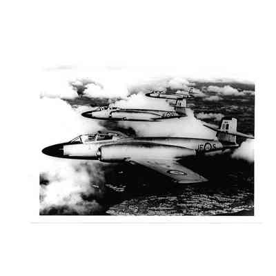 Black and White 5'x7" Photo of 3 CF-100's Flying in Line Abreast Formation - JFO, JFR & JFS
