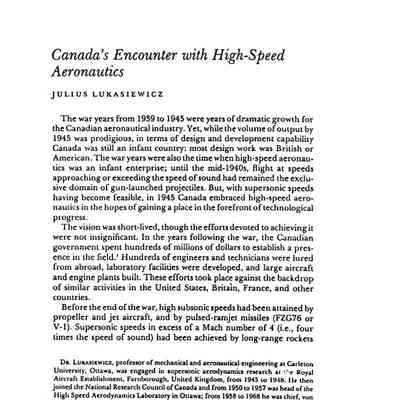 Canada's Encounter with High Speed Aeronautics