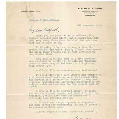 Letter - Sir Roy Dobson to W.A. Curtis Nov 6, 1952