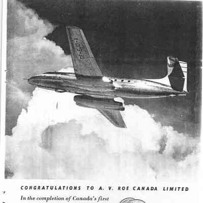 Congratulations to A.V. Roe Canada Limited in the completion of Canada's first JETLINER