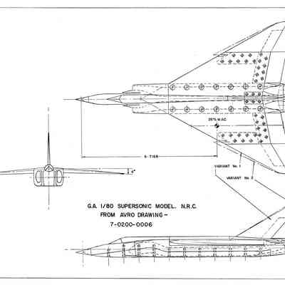 G.A. 1/80 Supersonic Model N.R.C. From Avro Drawing 7-0200-0006 (shows differences between variant 1 and 2)