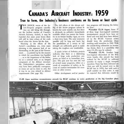Canada's Aircraft Industry: 1959 - The Companies: What They're Doing