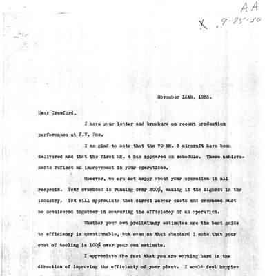 CD Howe letter to C Gordon RE: overhead at 200%