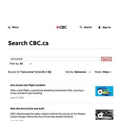 List of Avro Arrow related videos in the Archives of the CBC