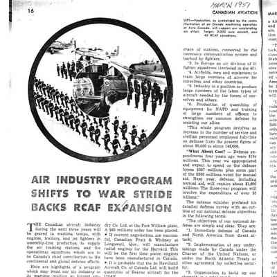 Air Industry Program Shifts to War Stride Backs RCAF Expansion