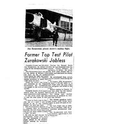 Former top test pilot Zurakowski Jobless
