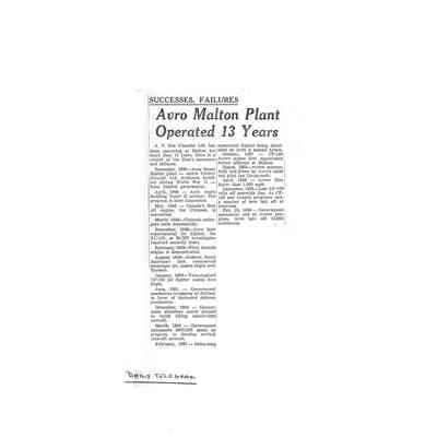 Avro Malton Plant operated 13 years
