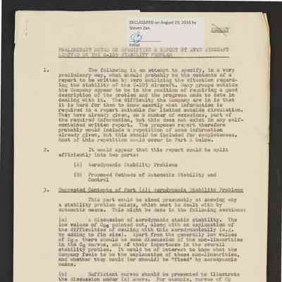 Preliminary notes on specifying a report by Avro Aircraft Limited on the C-105 stability problem