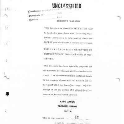 Avro Arrow Progress Report - Jan 58