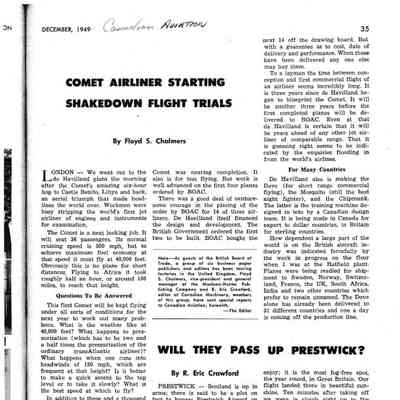 Comet airliner starting shakedown flight trials