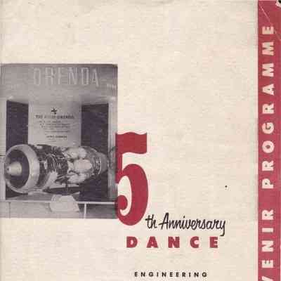 5th Anniversary Dance Souvenir Programme - Engineering Division Gas Turbine - May 30 1951 Club Kingsway
