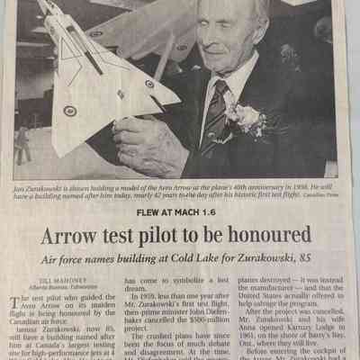 Arrow Test Pilot to be Honoured