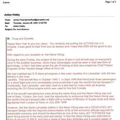Jim Floyd email re Avro Museum