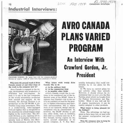Avro Canada Plans Varied Program - An Interview with Crawford Gordon, Jr. President