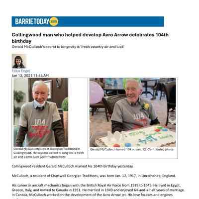 Collingwood man who helped develop Avro Arrow celebrates 104th birthday