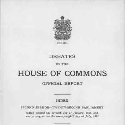House of Commons Debates Index Jan 7 to July 28, 1955