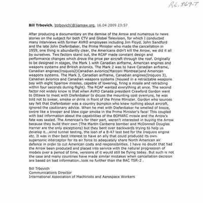 Bill Trbovich note on Arrow Demise