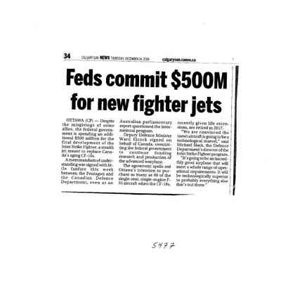Feds commit $500M for new fighter jets