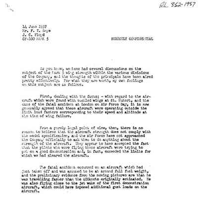 Letter to F.T. Smye dealing with solutions to wing failure problems with Mark 5 Version of CF-100