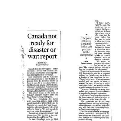 Canada not ready for disaster or war