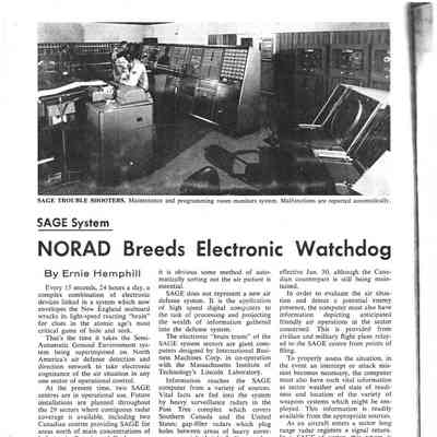 SAGE System - NORAD Breeds Electronic Watchdog