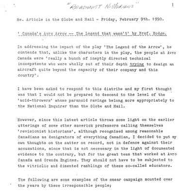 Revisionist Historians - reponding to "Canada's Avro Arrow -- The legend that wasn't"